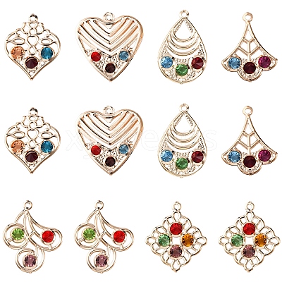 30Pcs 6 Styles Iron & Glass Pendants IFIN-FS0001-52-1