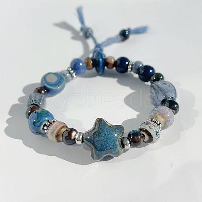 Star Handmade Porcelain & Cotton Cord Beaded Charm Bracelets FS-WGEFA71-01-1