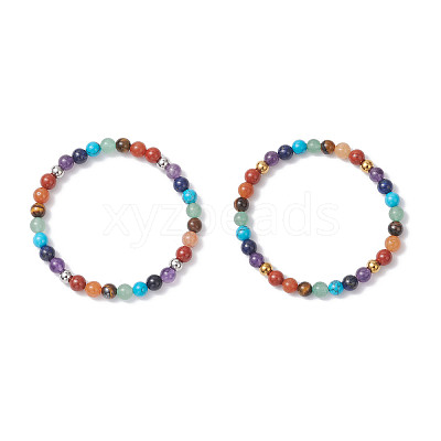 2Pcs Chakra Natural Mixed Gemstone Beads Stretch Bracelets for Women BJEW-JB12607-1