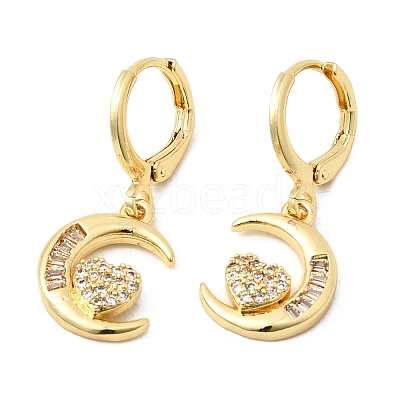 Moon Brass Micro Pave Clear Cubic Zirconia Hoop Earrings EJEW-Z162-01G-1
