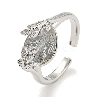 Leaf Brass Micro Pave Cubic Zirconia Cuff Open Rings for Women RJEW-I103-006P-1