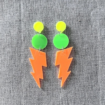 Flat Round with Lightning Bolt Acrylic Dangle Stud Earrings FS-WG93F7F-03-1