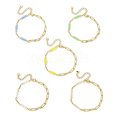 Electroplated Glass Rondelle Beads Link Bracelets BJEW-JB13677-1