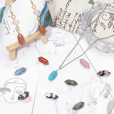 N24Pcs 12 Style Faceted No Hole Natural & Synthetic Gemstone for Wire Wrapped Pendants Making G-NB0003-01-1