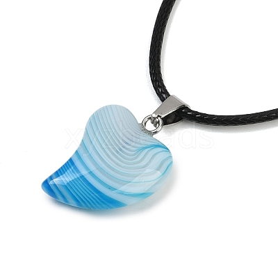 Dyed Natural Banded Agate Heart Pendant Necklaces NJEW-G166-01C-1