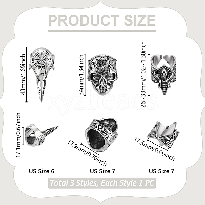 3Pcs 3 Styles Stainless Steel Finger Rings RJEW-GA0001-03-1