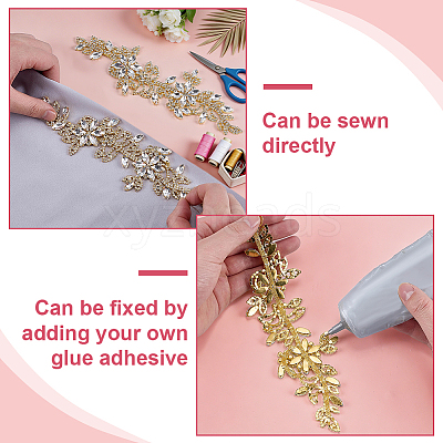 Brass Rhinestone Cloth Patches PATC-WH0031-003G-02-1