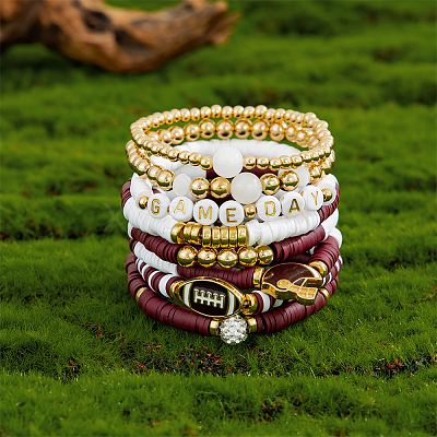8Pcs 1Bag Rugby Polymer Clay Heishi & CCB Plastic Beaded Stretch Bracelets Set BJEW-PA0001-12C-1