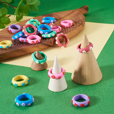 24Pcs 6 Colors Handmade Polymer Clay Finger Rings CLAY-TA0002-12-1