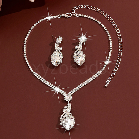 Brass Rhinestone Pendant Necklaces & Stud Earrings Sets for Women WGFE659-03-1
