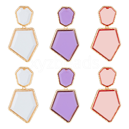 FIBLOOM 3 Pairs 3 Colors Rhinestone Polygon Dangle Stud Earrings EJEW-FI0002-81-1