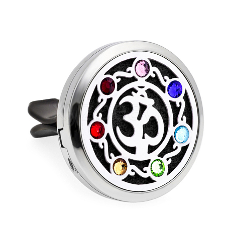 Chakra Flat Round Alloy Rhinestone Car Air Vent Clips AUTO-PW0001-05F-1