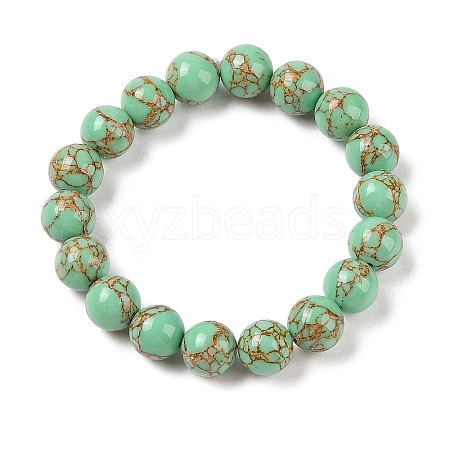 Synthetic Turquoise(Dyed) Round Beaded Stretch Bracelets G-U005-01C-07-1