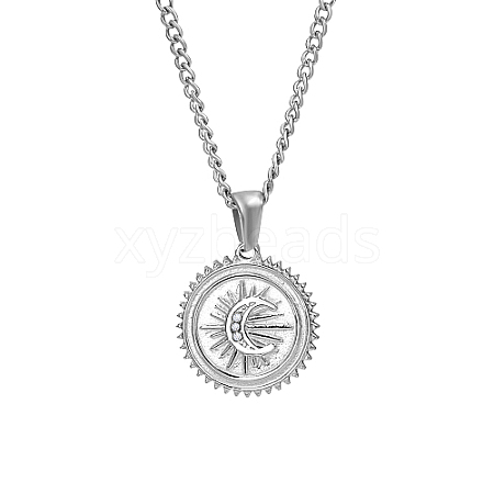 Stainless Steel Micro Pave Clear Cubic Zirconia Sun with Moon Pendant Necklaces for Women GC6303-2-1