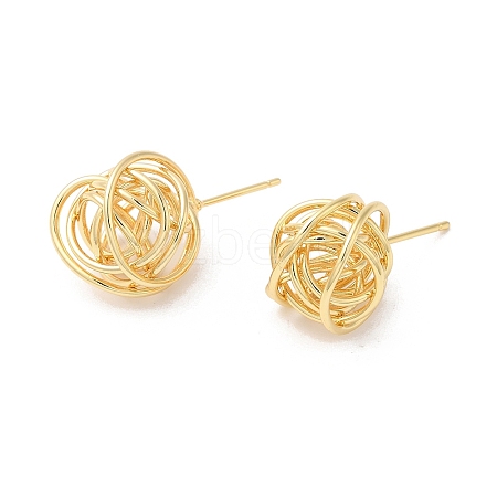 Rack Plating Brass Wire Wrapped Round Stud Earrings EJEW-R150-09G-1