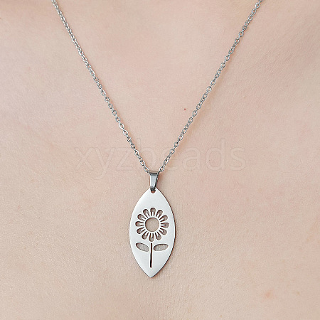 201 Stainless Steel Hollow Sunflower Pendant Necklace NJEW-OY002-26-1