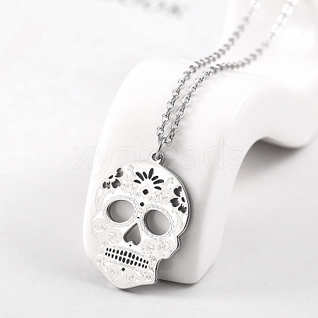 Stainless Steel Mexican Candy Skull Pendant Necklaces CQ9422-4-1
