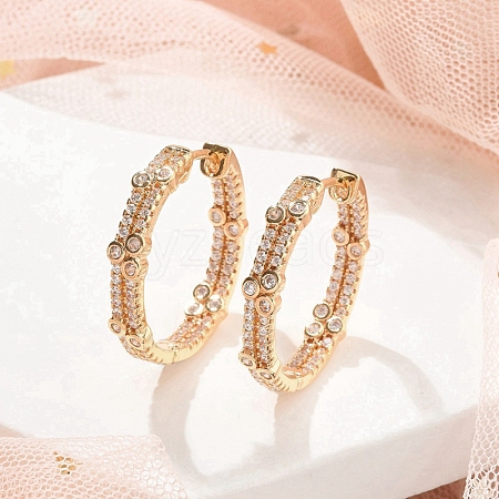 Rack Plating Brass Clear Cubic Zirconia Hoop Earrings EJEW-M090-01G-05-1