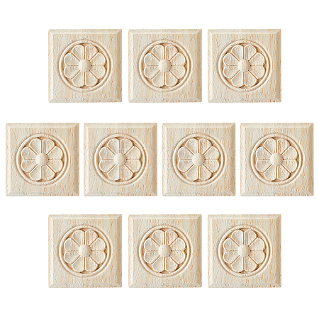 Square Wood Carved Floral Decorative Blocks WOOD-WH0124-160A-1