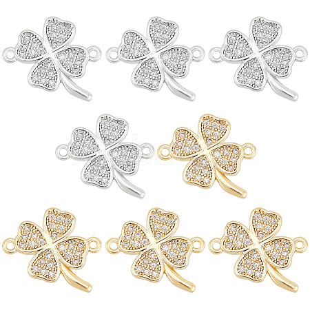 BENECREAT 8Pcs 2 Colors Brass Micro Pave Cubic Zirconia Connector Charms KK-BC0012-15-1