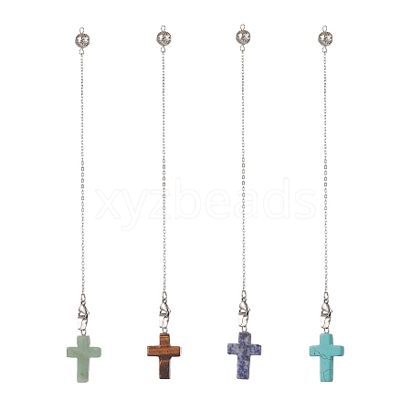 Natural Gemstone Cross Dowsing Pendulums PALLOY-JF02021-1