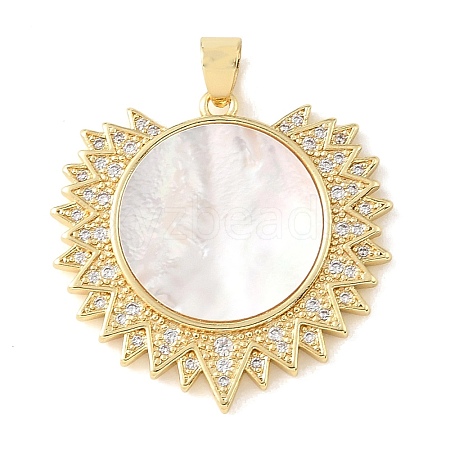 Brass Micro Pave Clear Cubic Zirconia & Natural White Shell Pendants CU-CBA6938-08G-01-1
