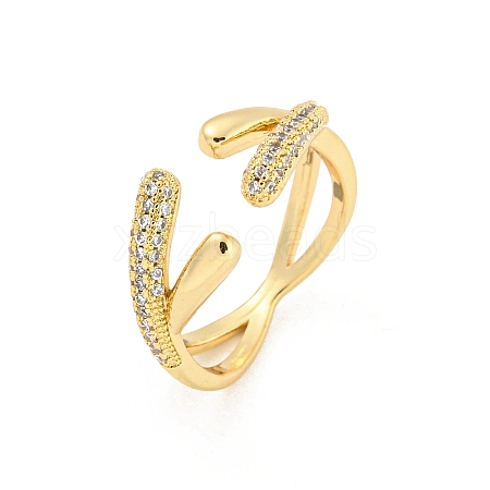 Cross Brass Micro Pave Clear Cubic Zirconia Open Cuff Rings RJEW-G309-05G-1