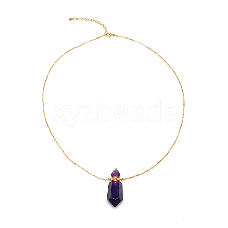 Natural Amethyst Pointed Hexagon Perfume Bottles Pendant Necklace NJEW-WH0015-02B-G-1