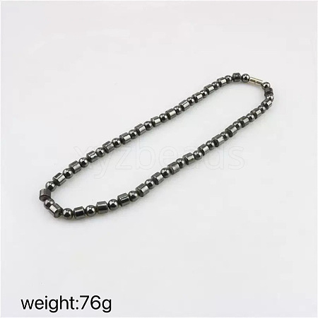 Synthetic Magnetic Hematite Column and Round Beaded Nacklaces for Men WA5844-5-1