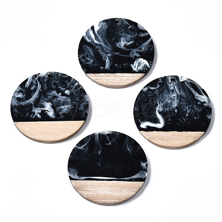 Opaque Resin & Walnut Wood Pendants X-RESI-T035-25-B02-1