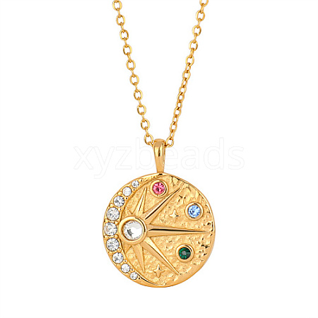 Golden Stainless Steel Micro Pave Cubic Zirconia Pendant Necklaces UF9683-1-1