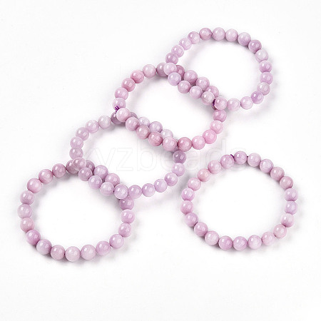 Natural Kunzite Round Beads Stretch Bracelets for Women Men BJEW-T022-05A-1