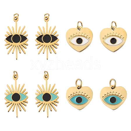 8Pcs 4 Style 316 Surgical Stainless Steel Enamel Pendants STAS-LS0001-78G-1