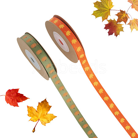 2 Rolls 2 Styles Thanksgiving Day Themes Polyester Ribbon OCOR-TA0003-29A-1