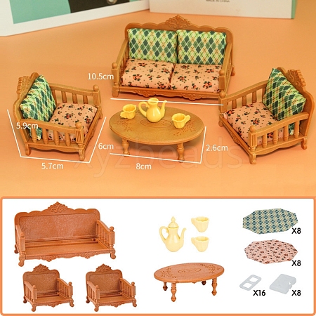 Plastic Sofa & Table & Teapot Miniature Ornament Sets PW-WGAC384-01-1