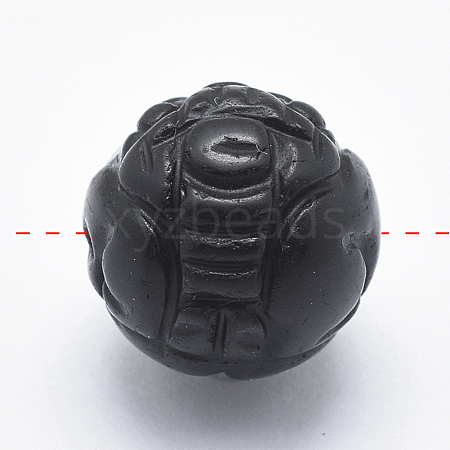 Carved Round Natural Obsidian Beads G-P360-01-16mm-1