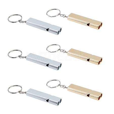 DICOSMETIC 6Pcs 2 Colors Double Tube Whistle Alloy High Frequency High Decibel Keychain KEYC-DC0001-19-1