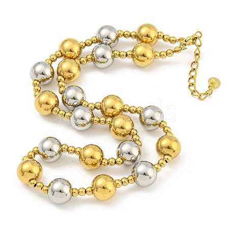 304 Stainless Steel & 201 Stainless Steel Round Beaded Necklaces for Women NJEW-G144-04C-GP-1