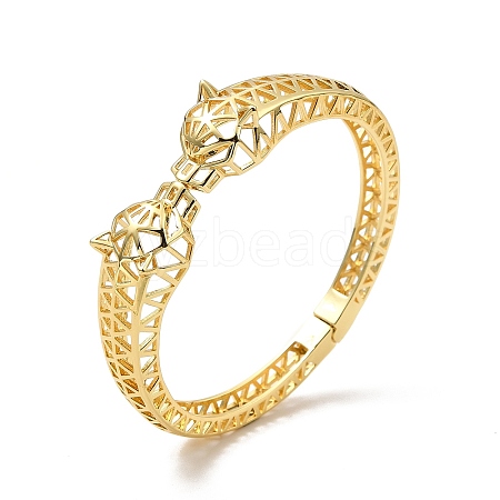 Double Leopard Head Brass Hollow Bangles for Women BJEW-P281-07G-1