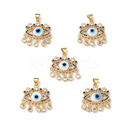 Lampwork Evil Eye Pendants with Colorful Cubic Zirconia ZIRC-L102-13G-09-1