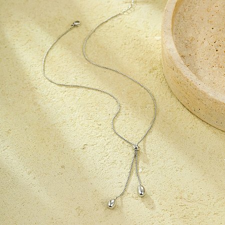 304 Stainless Steel Teardrop Pendant Lariat Necklaces for Women NJEW-U031-01P-1