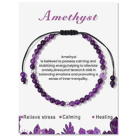 Adjustable Natural Amethyst Braided Beaded Bracelets for Women LG9619-1-1