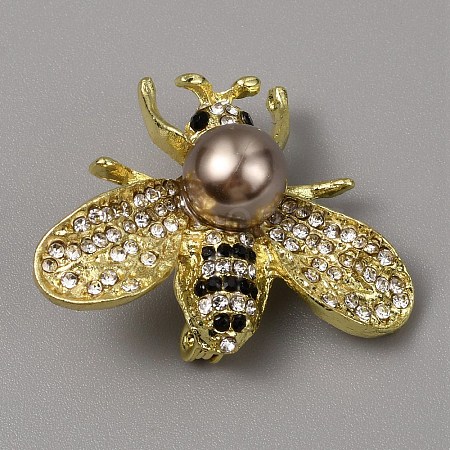 White Imitation Pearl with Rhinestone Bee Brooch Pin AJEW-WH0329-82E-1