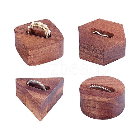 Fingerinspire 4 Pcs 4 Styles Black Walnut Ring Displays RDIS-FG0001-15-1