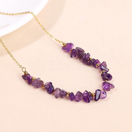 Natural Amethyst Chips Beaded Necklaces PW-WG33493-02-1