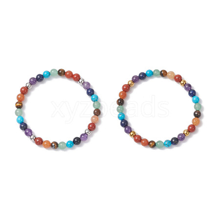 2Pcs Chakra Natural Mixed Gemstone Beads Stretch Bracelets for Women BJEW-JB12607-1