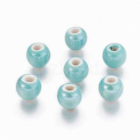 Pearlized Aquamarine Handmade Porcelain Round Beads X-PORC-D001-10mm-03-1