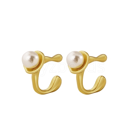 Stainless Steel Imitation Pearl C-shape Stud Earrings for Women DY3923-2-1