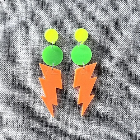 Flat Round with Lightning Bolt Acrylic Dangle Stud Earrings FS-WG93F7F-03-1