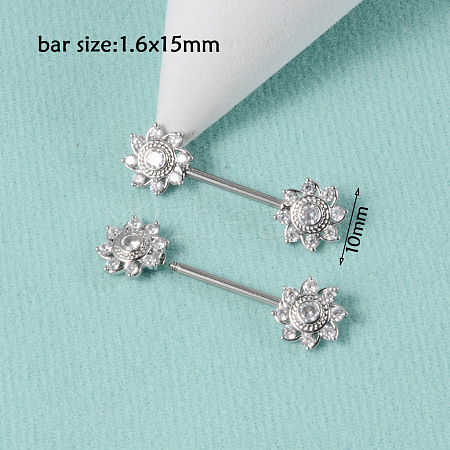 304 Stainless Steel Clear Cubic Zirconia Nipple Rings WG32E94-17-1